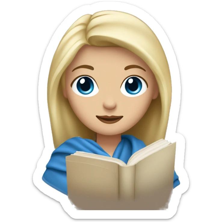 blonde woman with blue eyes in a blanket with a beige book in her handsemoji sticker