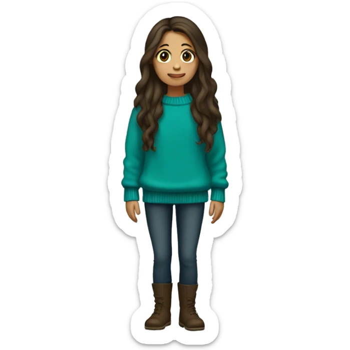 winter, christmas, hispanic, long brown hair, girl, brown eyes, child, full body, teal sweater sticker
