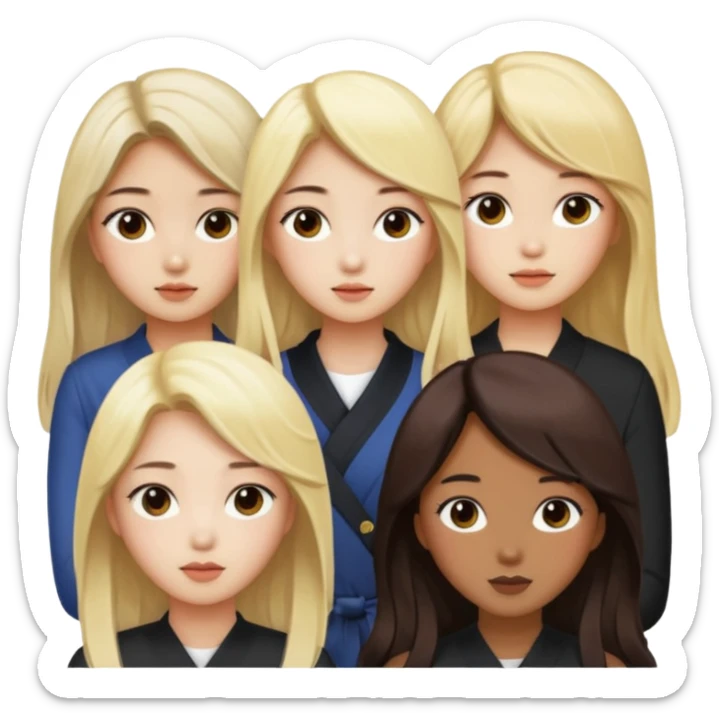 4 korean girls, hair colors: 1 blonde, 2 black, 1 brown sticker