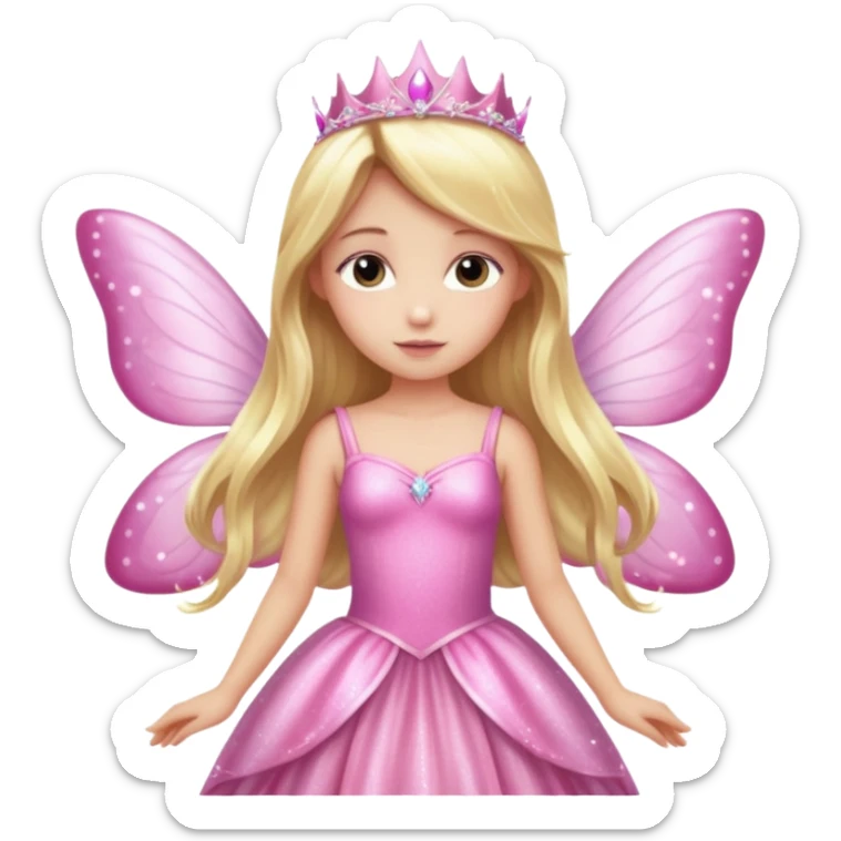 Long blonde hair pink sparkle princess dress large fairy wings sticker