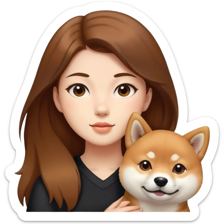 girl brown hair with is Shiba Inu sticker