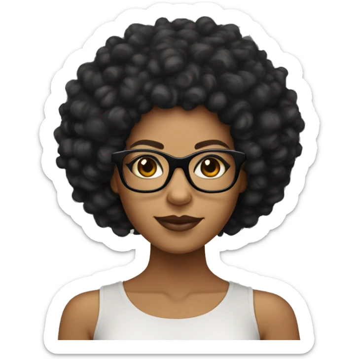 Tan skin woman with black curly Afro hair And Balck square glasses  sticker