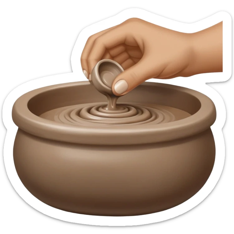 single hand scooping on the side of a blob of clay on a silver pottery wheel sticker