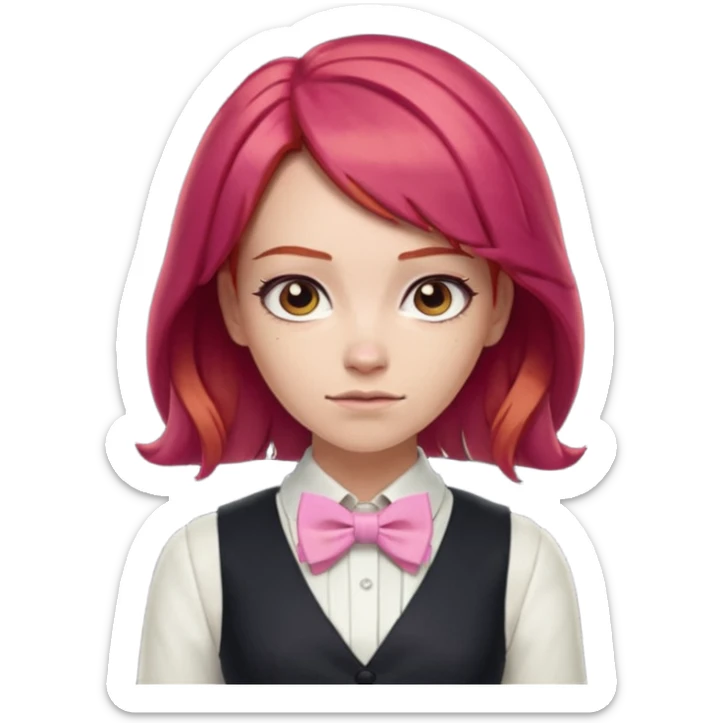 In A Clash Of Clans Aesthetic readhead hair woman with pink bowtie sticker