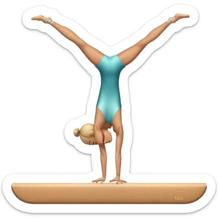 An artistic emoji of a professional sports acrobat performing a stunning balance pose on a narrow beam. The acrobat showcases perfect control, flexibility, and strength, executing an elegant handstand. The background features a bright gymnastics arena with spotlights. sticker