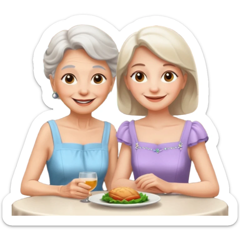 conversación dentro de un restaurant  dos personas y una de las persoans sea una abuela y el otro un adulto de 27 años mujer abuela y hombre joven sticker