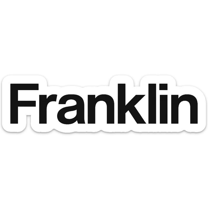 word mark of 'Franklin' with only the first letter capitalized, Helvetica-style startup font, minimalist, pure black sticker