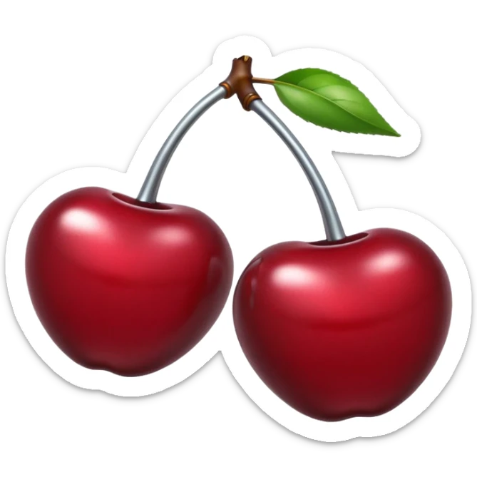 A pair of cherries emoji made of liquid silver chrome, smooth rounded shapes, glossy metallic surface, subtle sensual vibe, luxury sexy aesthetic, iOS emoji style, centered, clean white background sticker