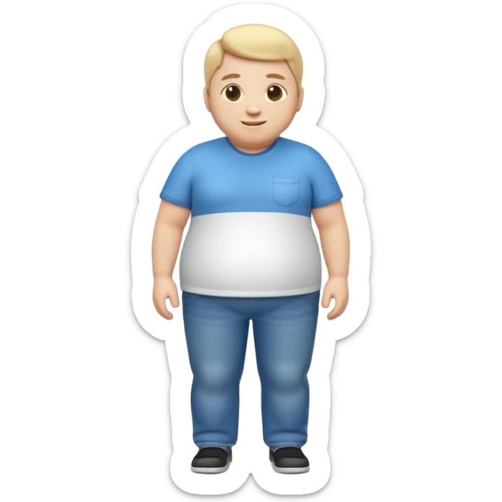 A 3D emoji in iOS emoji aesthetic style of a chubby full-body person standing upright, with round belly, soft features, and a cheerful smile. Glossy texture, bright lighting, minimal white background, friendly and expressive design. sticker