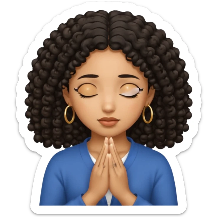 brown girl praying curls black hair and eyes closed gold hoop earrings sticker