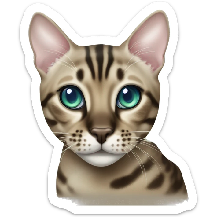 Seal Bengal cat with Blue eyes + charcoal Sepia bengal cat with Green eyes sitting  sticker