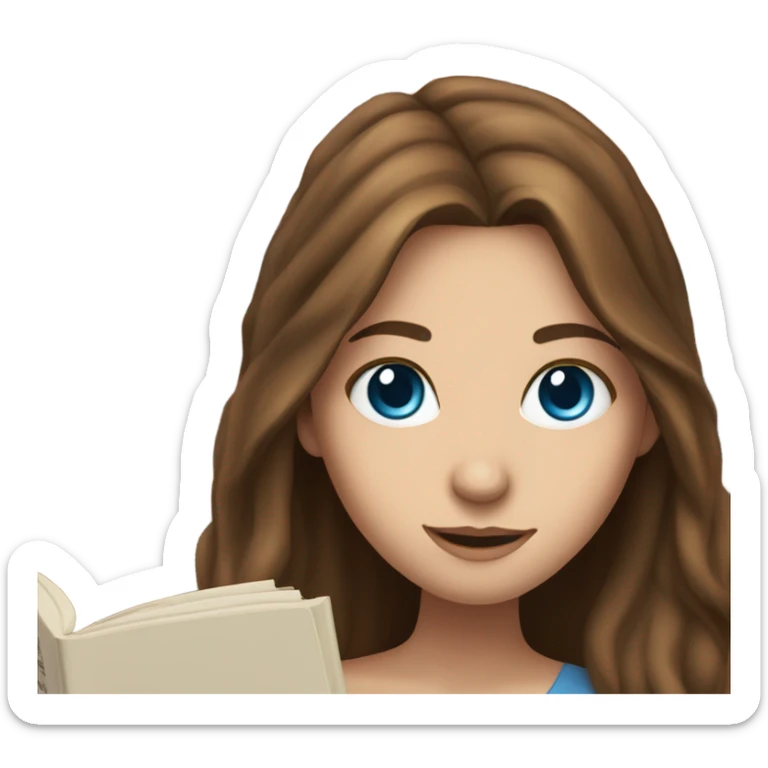White girl, long brown hair, facial piercings, reading book, blue eyes sticker