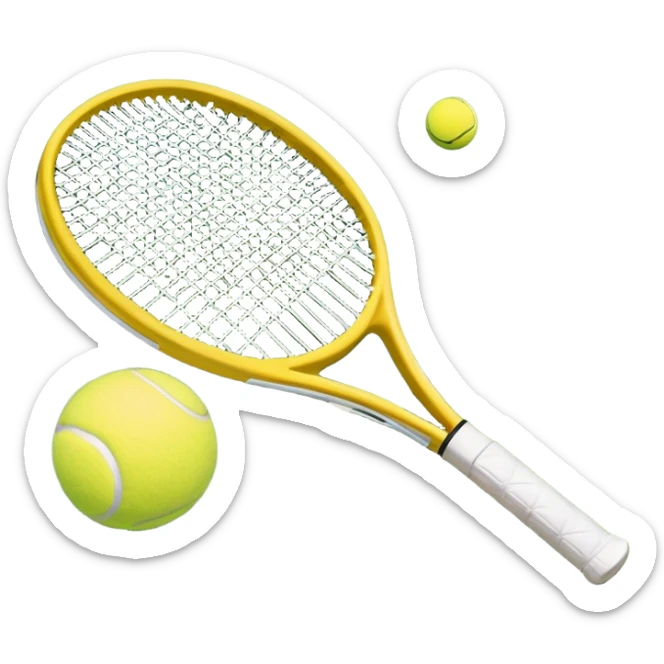 A tennis racket and ball on a grass or hardcourt surface, symbolizing the sport. The racket has a sleek design with tightly strung strings, while the bright tennis ball rests nearby, capturing the essence of precision, agility, and competition. sticker