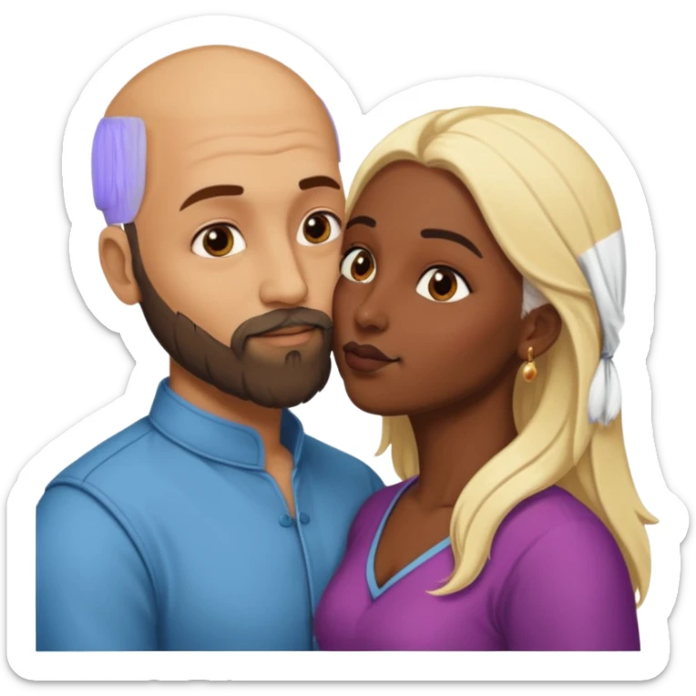 Naked, Indian, bald man with a beard kissing naked blonde fit woman sticker