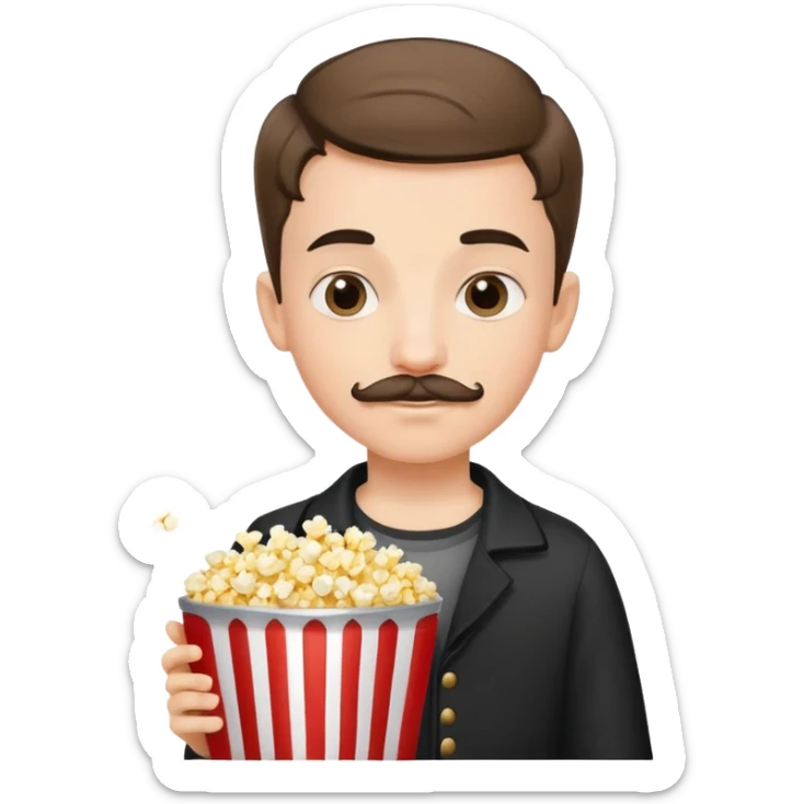 Boy with Edgar haircut and big  and a little mustachediamond earrings holding a popcorn bucket  sticker