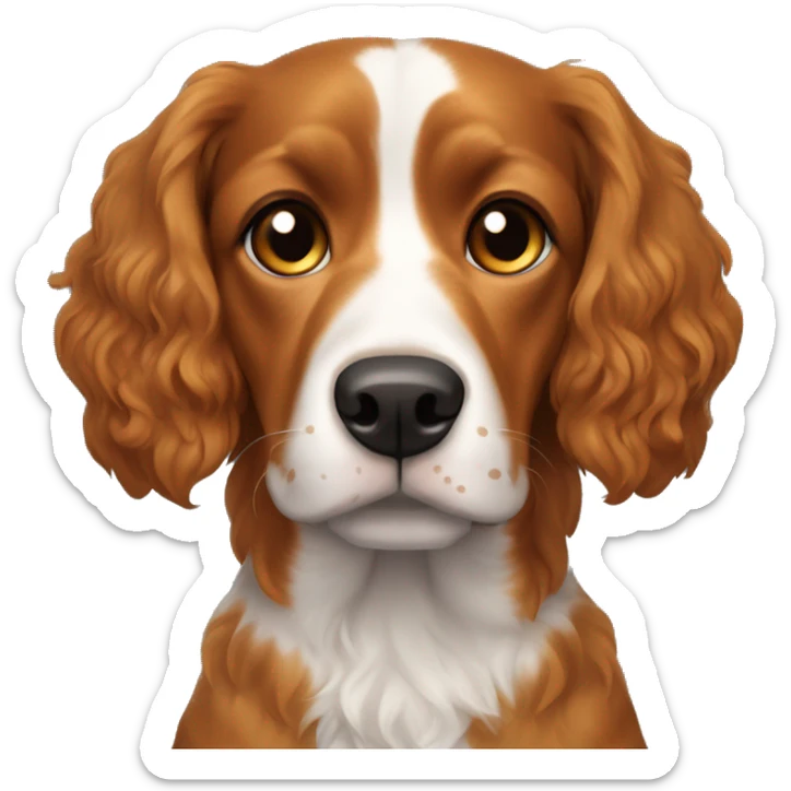 French brittany dog with wavy hair. Face is all black. Little bit of a light orange under his eyes/up his snout. Light orange eyebrows. Head is black in color. Wavy black ears. Ears are all black.  sticker