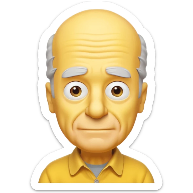 A 3D cartoon close-up portrait of an elderly yellow character styled like Grandpa Simpson, bald head with few tufts of hair, expressive wrinkles, yellow skin and shirt, Memoji-style lighting, matching Simpsons family design. sticker