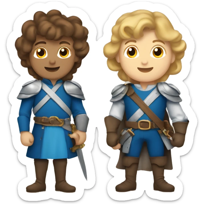 Three musketeers, two female with brown and blond and one male with brown hair all dressed in blue sticker