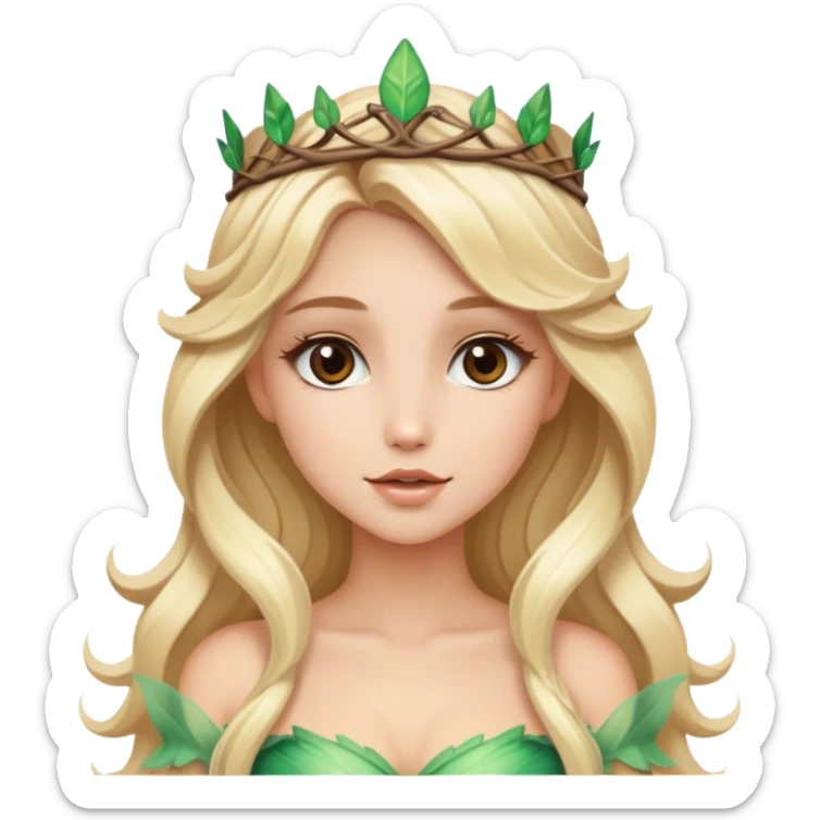 Luxury blonde model, brown eyes, soft sleek wavy hair, woodland fairy princess sticker
