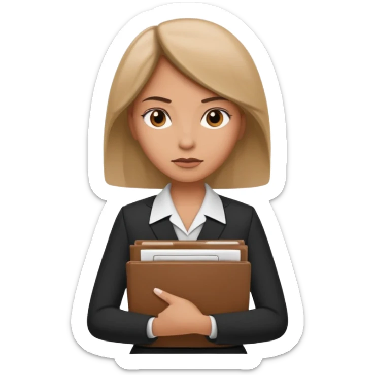 A woman wearing official dress and has a pile of documents in her hand  sticker