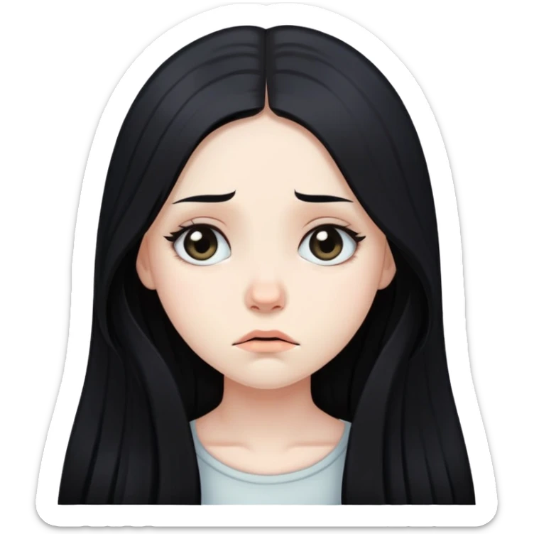 Pale girl with long black hair sad emoji  sticker