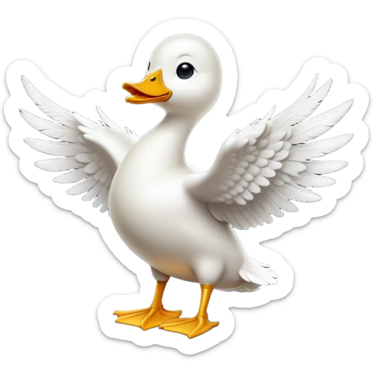 cinematic-[white duck]-realistic-full-body-perched-emoji,-wings-tucked-neatly,-head-tilted-dramatically,-sleek-[white]-feathers,-simplified-yet-realistic-focused-features,-highly-detailed,-glowing-with-an-almost-sarcastic-glow sticker