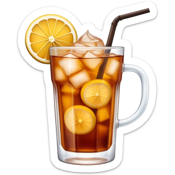 Cinematic Realistic Thai Ice Tea Drink Emoji, depicted as a chilled glass of sweet, creamy iced tea rendered with vivid textures and refreshing, dynamic lighting. sticker