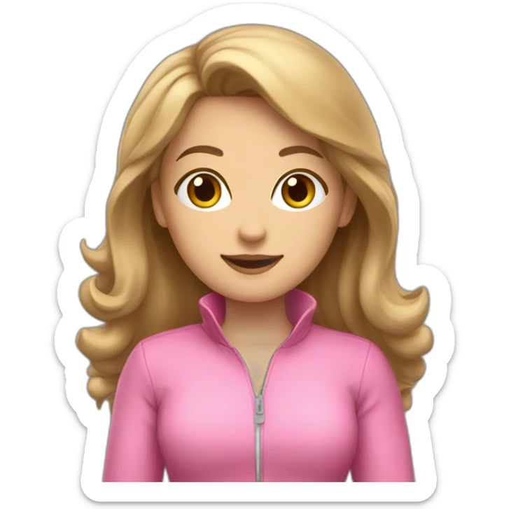 Woman dark blond hair  pink  full body jumpsuit flying sticker