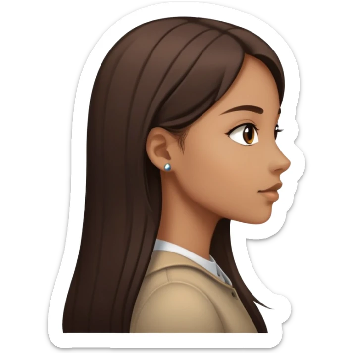 Feminine girl with light brown skin, dark straight long hair and dark eyes, profile picture style sticker