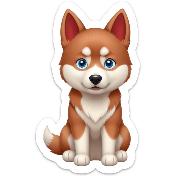 cute, disney-style red siberian husky with blue eyes, full body sitting sticker
