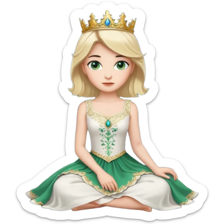 prince,  black Hair, blue eyes, garment,  woman, siiting on prince, white sleveless dress, blonde hair, green eyes, sticker