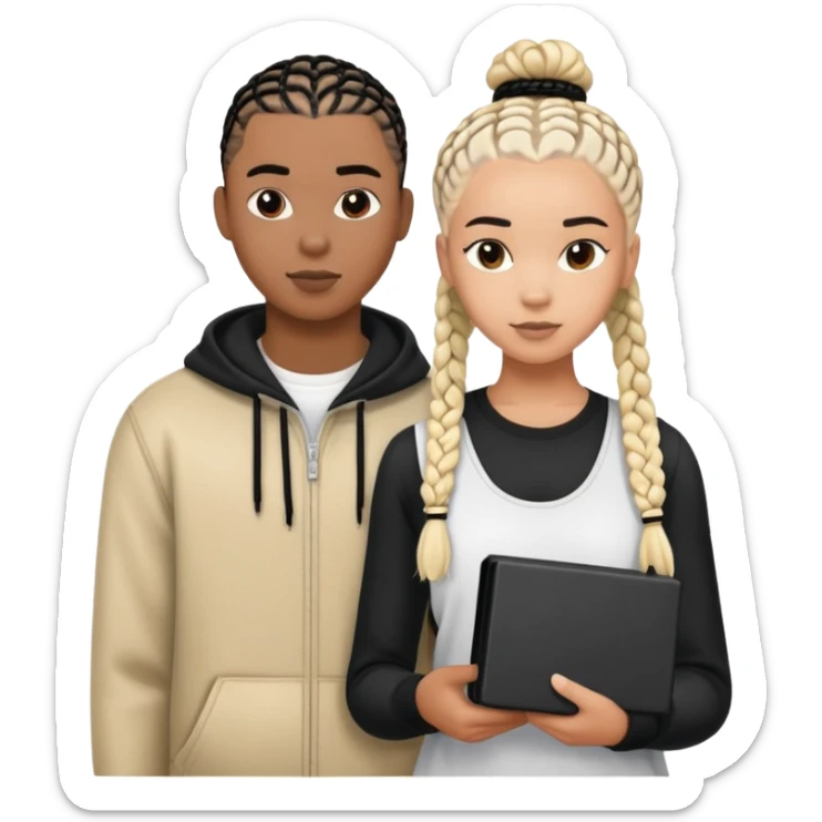 Teenage Interracial couple of a black woman with black coloured box braids and a white blonde man with a buzz cut  sticker