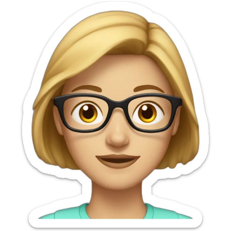 30 year old white woman short light brown hair with a cap on her heard and glasses sticker