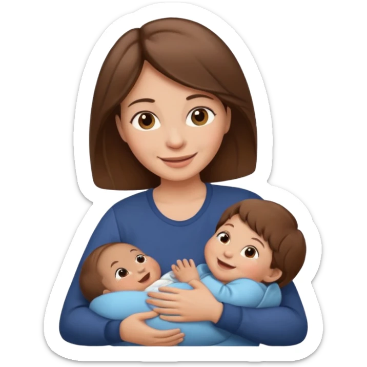 Mother holding 1 infant brown hair fair skin sticker