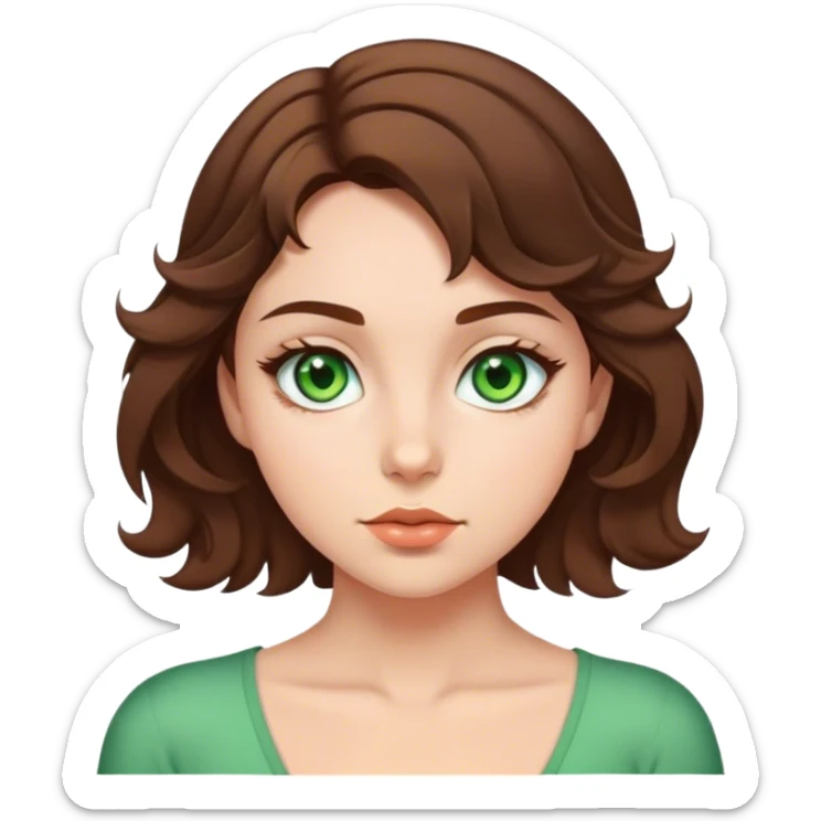Girl with green eyes short brown wavy hair and butt chin  sticker
