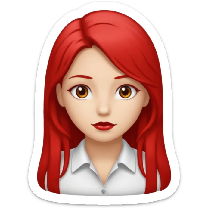 un sticker gracioso de una chica con un pintalabios en la mano de 18 años, de piel blanca con el pelo liso, largo y pelirrojo, ojos marrones sticker