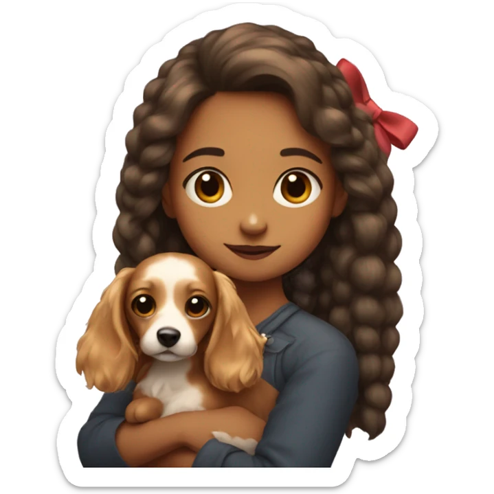 girl holding cute fluffy dashund with a bow in her hair sticker