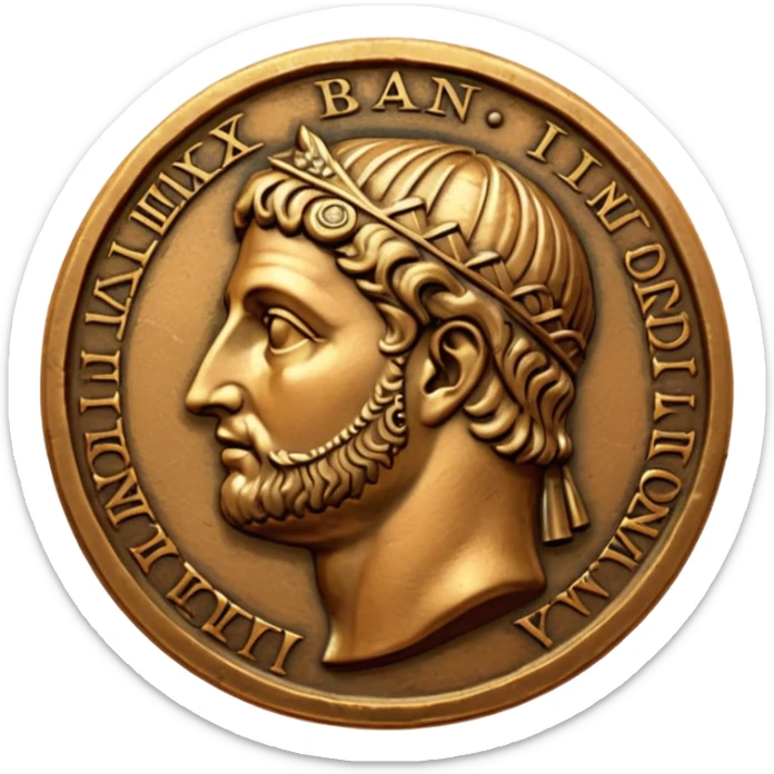 An emoji of an ancient Roman coin with an emperor's profile. sticker