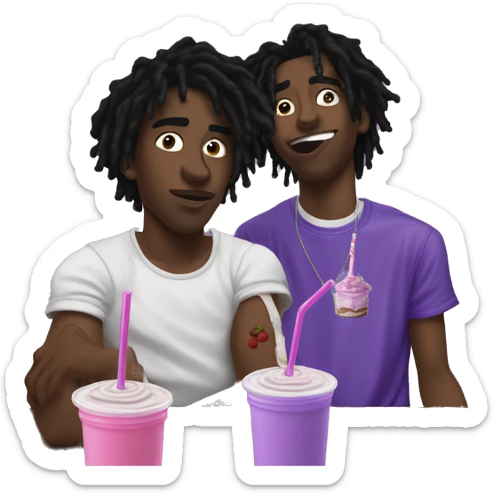 lucki and playbi carti sipping a single purple milkshake with two straws sticker