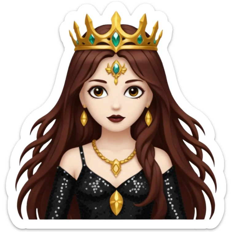 Libera, Goddess of Death from Gods and Goddesses with long dark auburn hair, black sequin outfit sticker