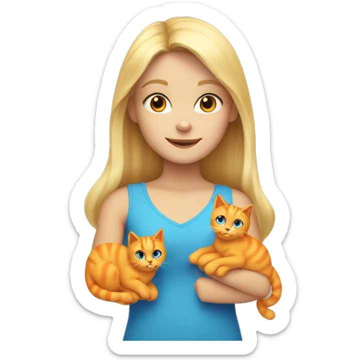 Girl with blonde hair blue eyes holds 3 Orange cats sticker