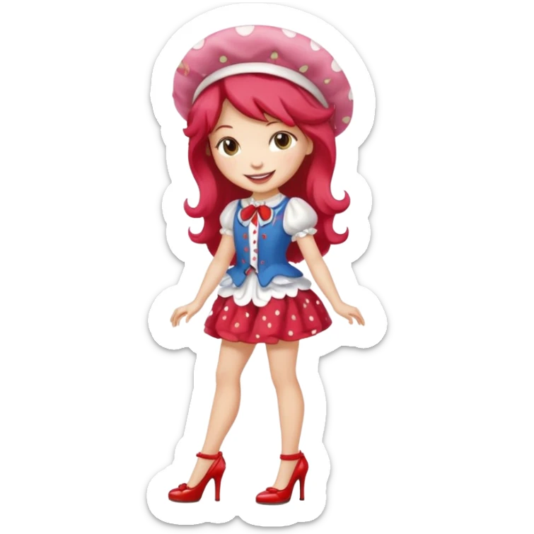 pretty and cute realistic modern day strawberry shortcake full body with high heels sticker