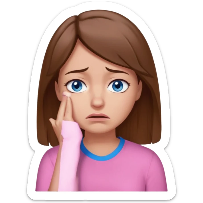 Facepalm woman upset brown hair blue eyes pink shirt  sticker