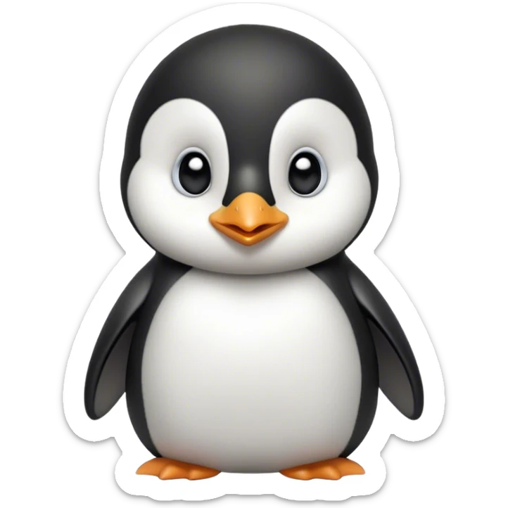 Cinematic Noble Baby Penguin Portrait Emoji, Poised with an air of innocent regality, featuring soft, downy feathers in crisp black and white and wide, soulful eyes, Simplified yet sharp and sophisticated features, highly detailed, glowing with a gentle, dignified polar glow, high shine, intelligent and charming, stylized with an air of cherubic majesty, focused and attentive, soft glowing outline, capturing the essence of a tiny arctic noble that feels as though it could waddle out of the screen with effortless authority! sticker