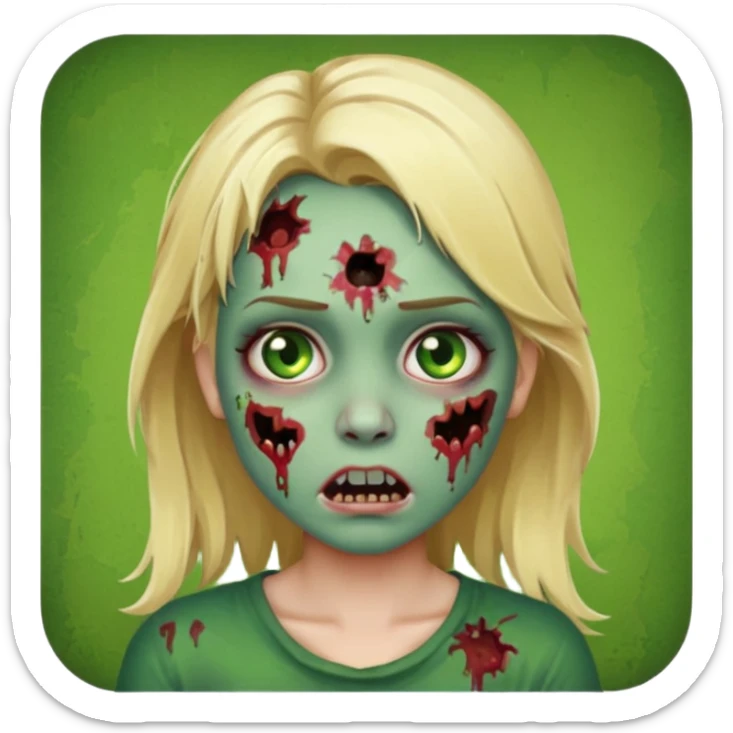 make an zombie girl emoji with blonde hair and (obviously) green skin with wounds sticker