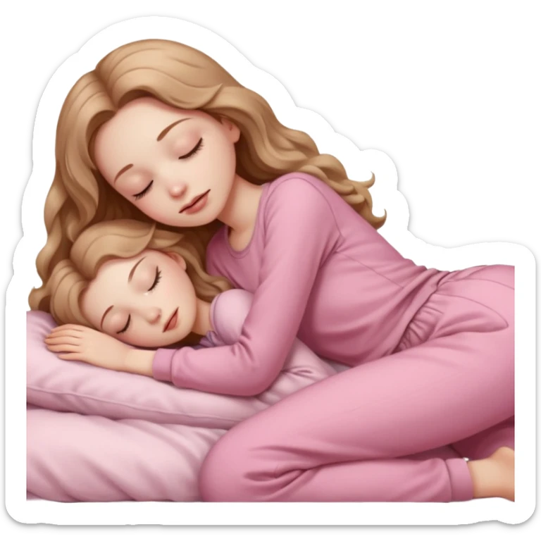 girl with pale skin and long wavy light brown hair in light pink clothes sleeping alone sticker