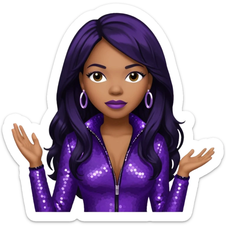 Tenitra Michelle Williams (b.1979), R&B Singer from Destiny's Child with long jet black hair, medium dark skin, dark purple sequin outfit sticker