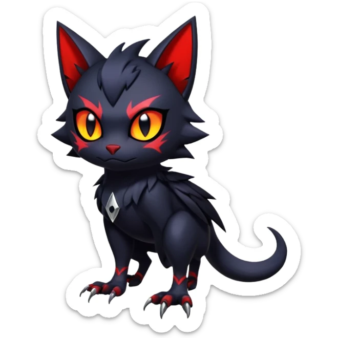 Vampiric feral futuristic gothic emo dark Litten-Noibat-Fakémon-hybrid-creature (full body) sticker