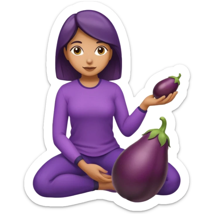 Mulher ajoelhada,com uma berinjela na mão,só uma berinjela sticker