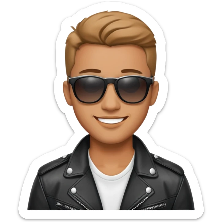 Happy Male Music Singer with white shirt, black leather jacket and sunglasses sticker